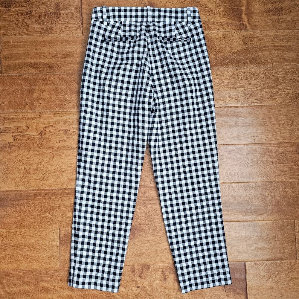 EUC J. CREW Navy-White Checkered Gingham Linen-Cotton Lined Holland Pants 0 - Picture 3 of 9
